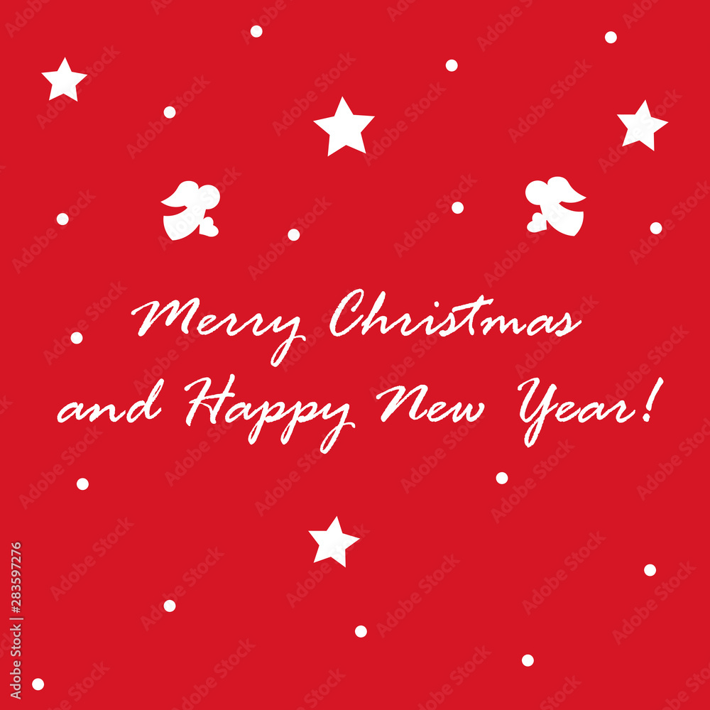 Naklejka premium Merry Christmas greeting card with stars and angels, vector illustration