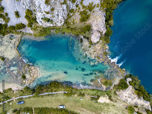 Zrmanja River in northern Dalmatia, Croatia is famous for its crystal clear waters and countless waterfalls surrounded by a deep canyon.