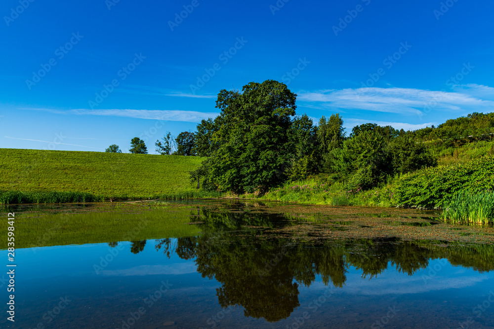 landscape with lake and blue sky