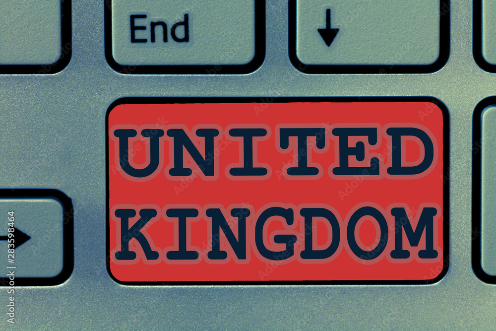 Fototapeta premium Writing note showing United Kingdom. Business photo showcasing Island country located off the northwestern coast of Europe.