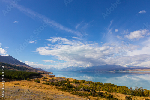 view of Lake Pukaki with Mount Cook reflection, New Zealand