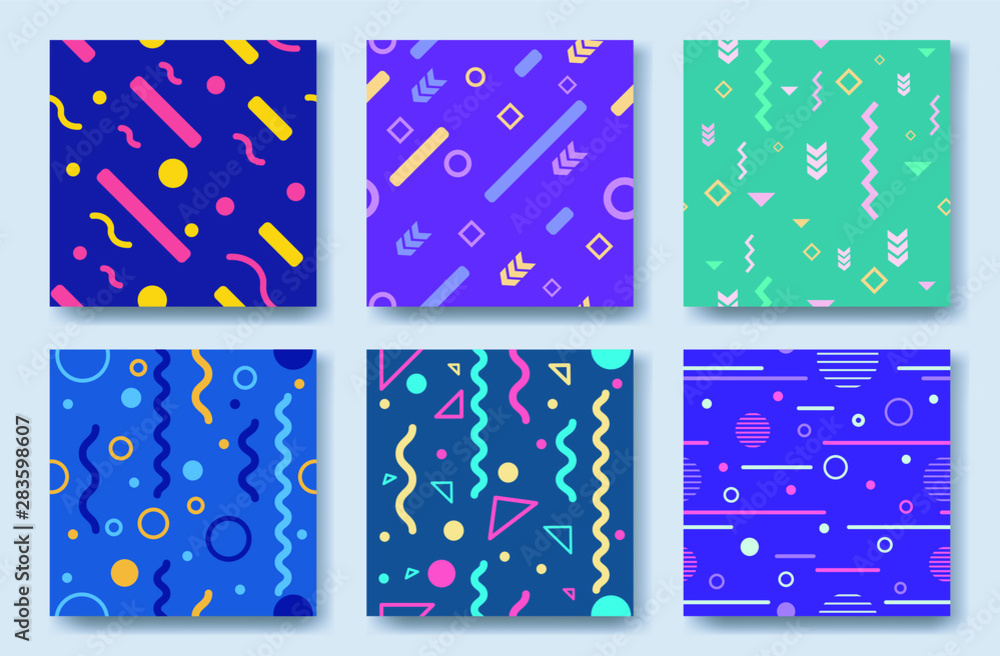 Background set with flat geometric pattern. Cool colorful backgrounds. Applicable for Banners, Placards, Posters, Flyers.