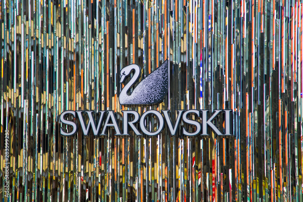 Swarovski shop in Tokyo, Japan. It is an Austrian producer of luxury cut  lead glass (crystal), founded at 1895. Stock Photo | Adobe Stock