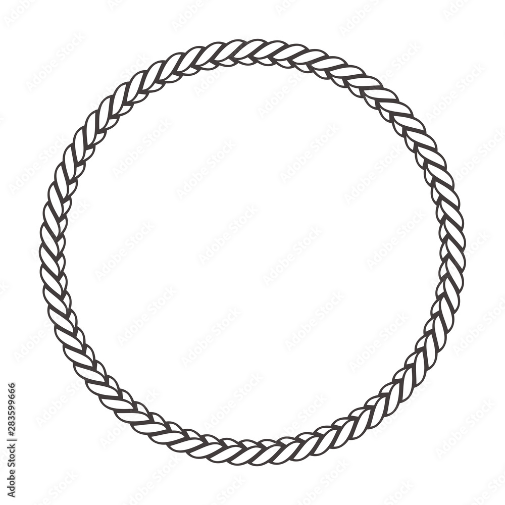 Round rope frame. Circle ropes, rounded border and decorative marine cable frame circles. Rounds cordage knot stamp or nautical twisted knots logo isolated vector icon - obrazy, fototapety, plakaty 