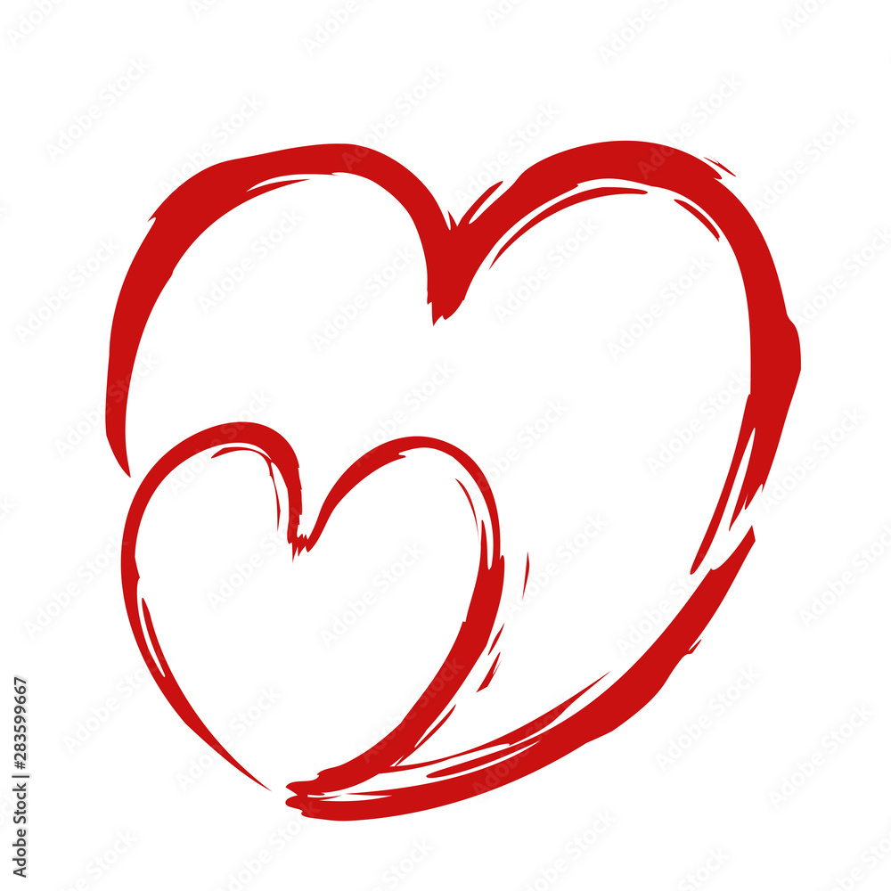 Two red hearts paint brush design like love symbol on white, stock vector illustration Two red hearts paint brush design like love symbol on white, stock vector illustration