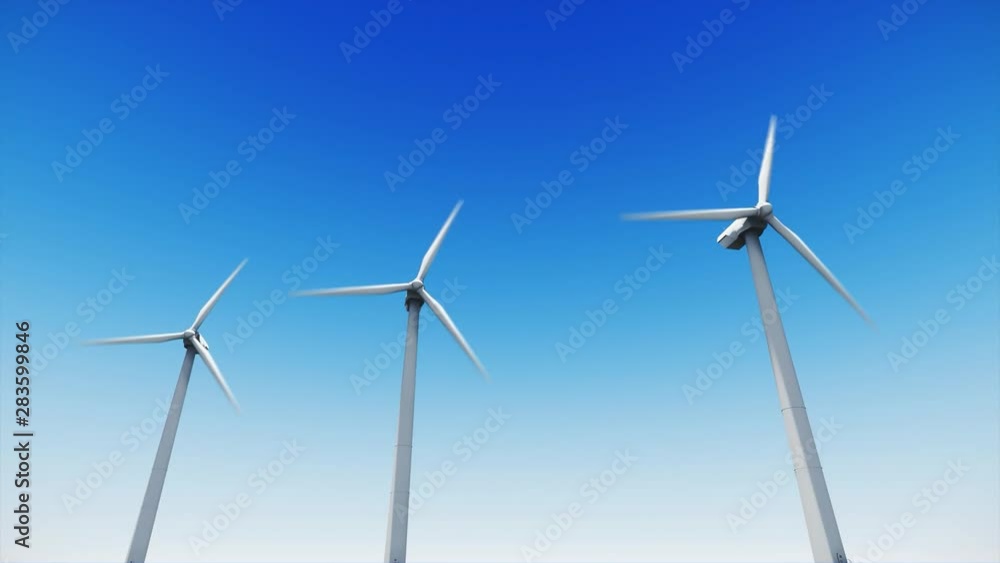 Wind farm in the blue sky. Alternative renewable energy generation. Environmental conservation concept. Wind farm in the blue sky. Alternative renewable energy generation. Environmental conservation concept.