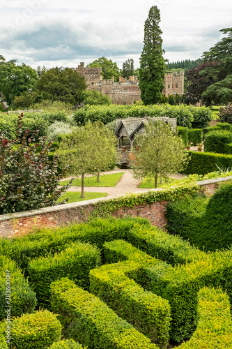 Maze at Hampton Court Castle gardens Hope under Dinmore Herefordshire England