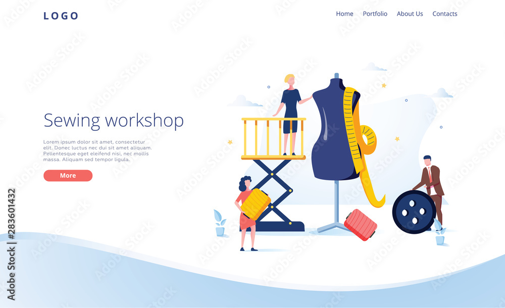 Seamstress vector website template, web page and landing page design for website and mobile site development. Sewing Seamstress vector website template, web page and landing page design for website and mobile site development. Sewing