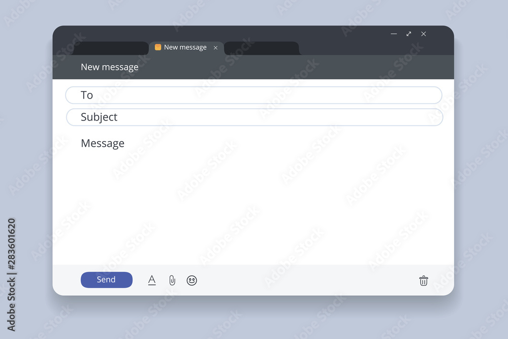 Email template or blank e-mail browser window vector icon. Email interface. Mail window template, internet message Email template or blank e-mail browser window vector icon. Email interface. Mail window template, internet message