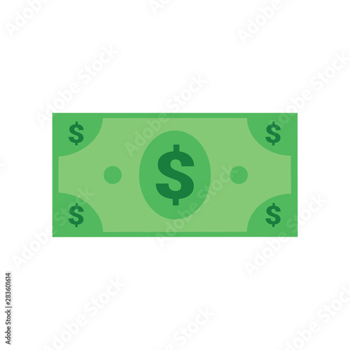 Dollar bill vector icon, flat illustration. Flat vector cartoon money illustration. Objects isolated on a white