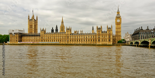 View across the River Thames of the U.K. Houses of Parliament in London  England