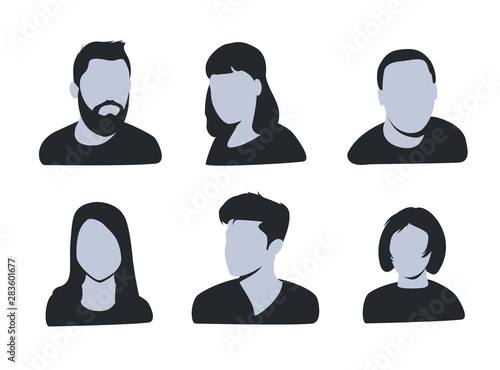 vector avatar, profile icon, head silhouette. Group of working people diversity, diverse business men and women