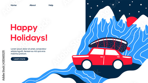 ar with Christmas tree on rooftop web page design.