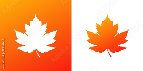 Icono plano hoja de arce en naranja y blanco