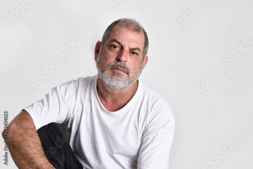 white beard man on white background