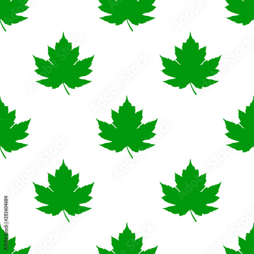 Icono plano patrón con hoja de arce verde sobre fondo blanco