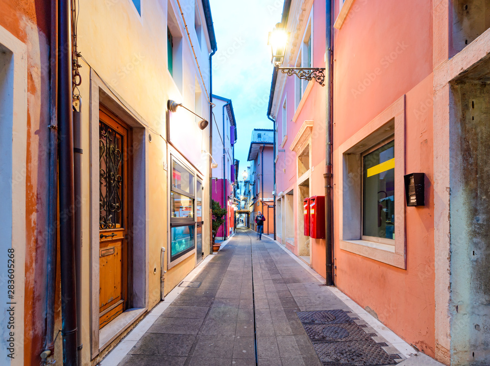 colorful street in the Old city of Europe.