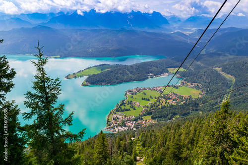 Der Blick auf den Walchensee aus der hochfahrenden Bergbahn photo