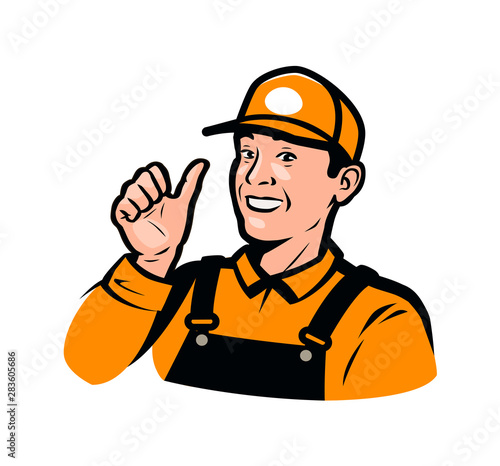 Funny farmer. Farm, agriculture, farming logo or label. Vector illustration