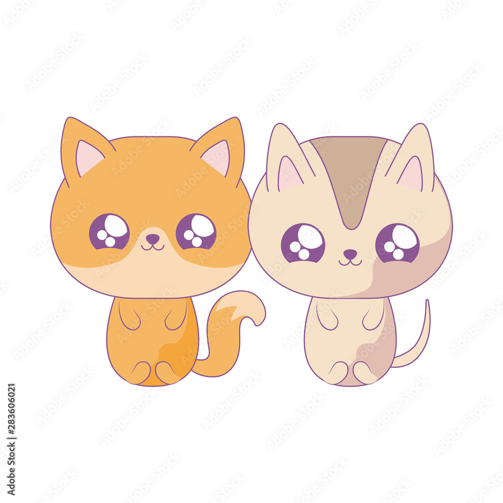 Fototapeta premium cute fox with cat baby animals kawaii style