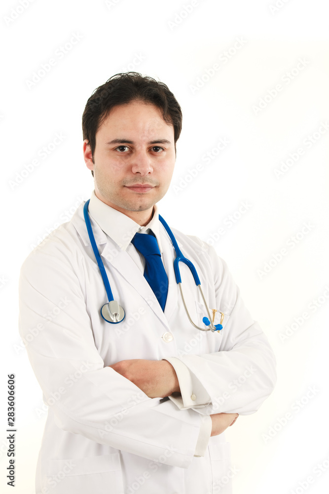 Young confident doctor portrait isolated on white Young confident doctor portrait isolated on white