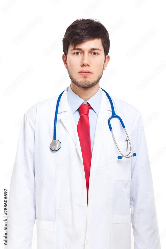 Young confident doctor portrait isolated on white Young confident doctor portrait isolated on white