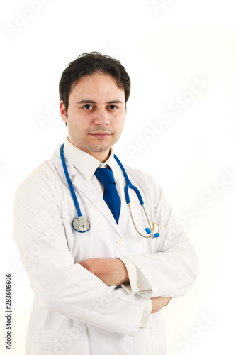 Young confident doctor portrait isolated on white