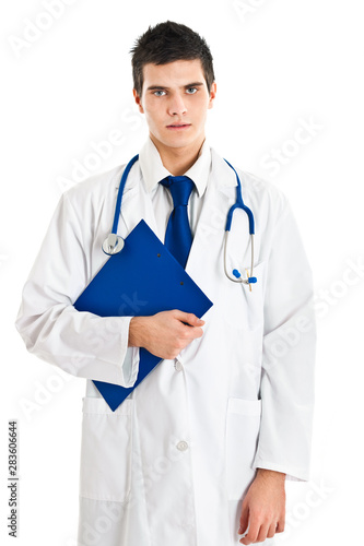 Young confident doctor portrait isolated on white
