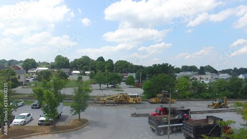 Rising Aerial by the Train Tracks in Downtown Westminster, Maryland USA photo