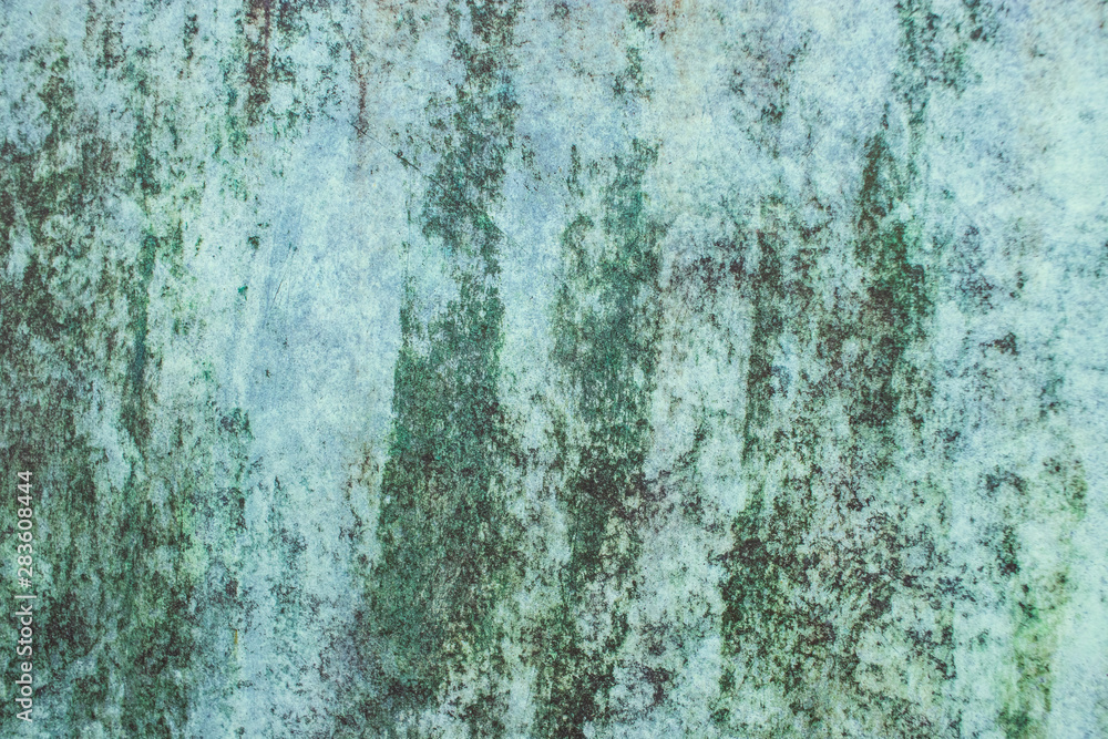 Obraz premium Green grunge painted wall surface worn weathered dirty old rough vintage background surface texture