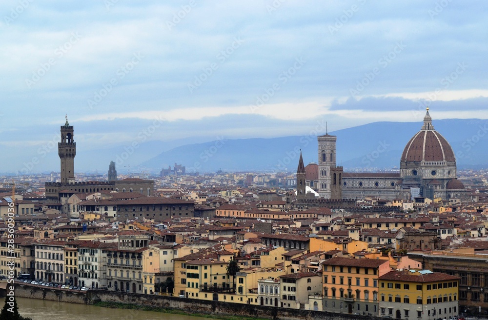 View of Florence from the hill of Michelangelo on a cloudy day.