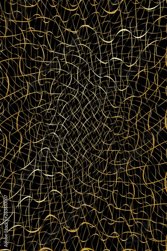Abstract Geometric Pattern with Waves. Golden Texture of Mesh. Raster. 3D Illustration
