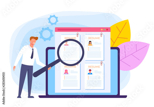 Recruitment human resources banner poster concept. Vector flat cartoon graphic design illustration