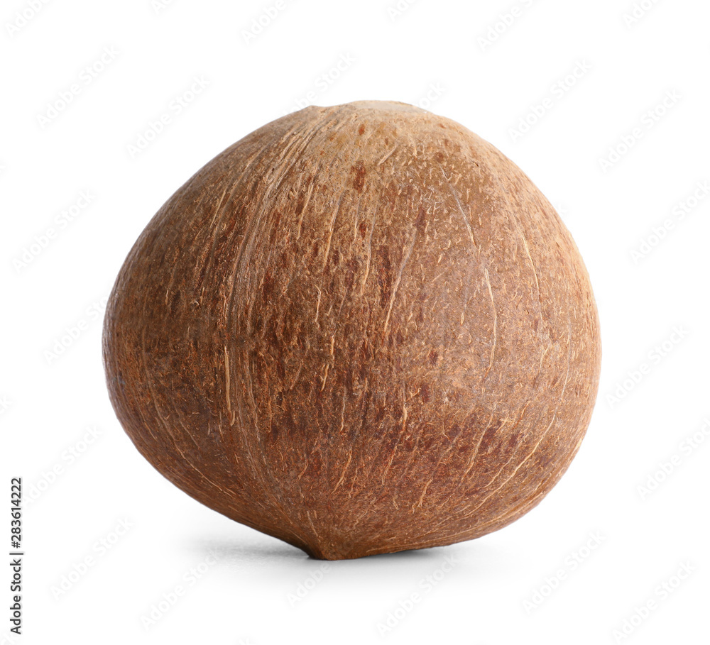 Ripe whole brown coconut on white background Ripe whole brown coconut on white background