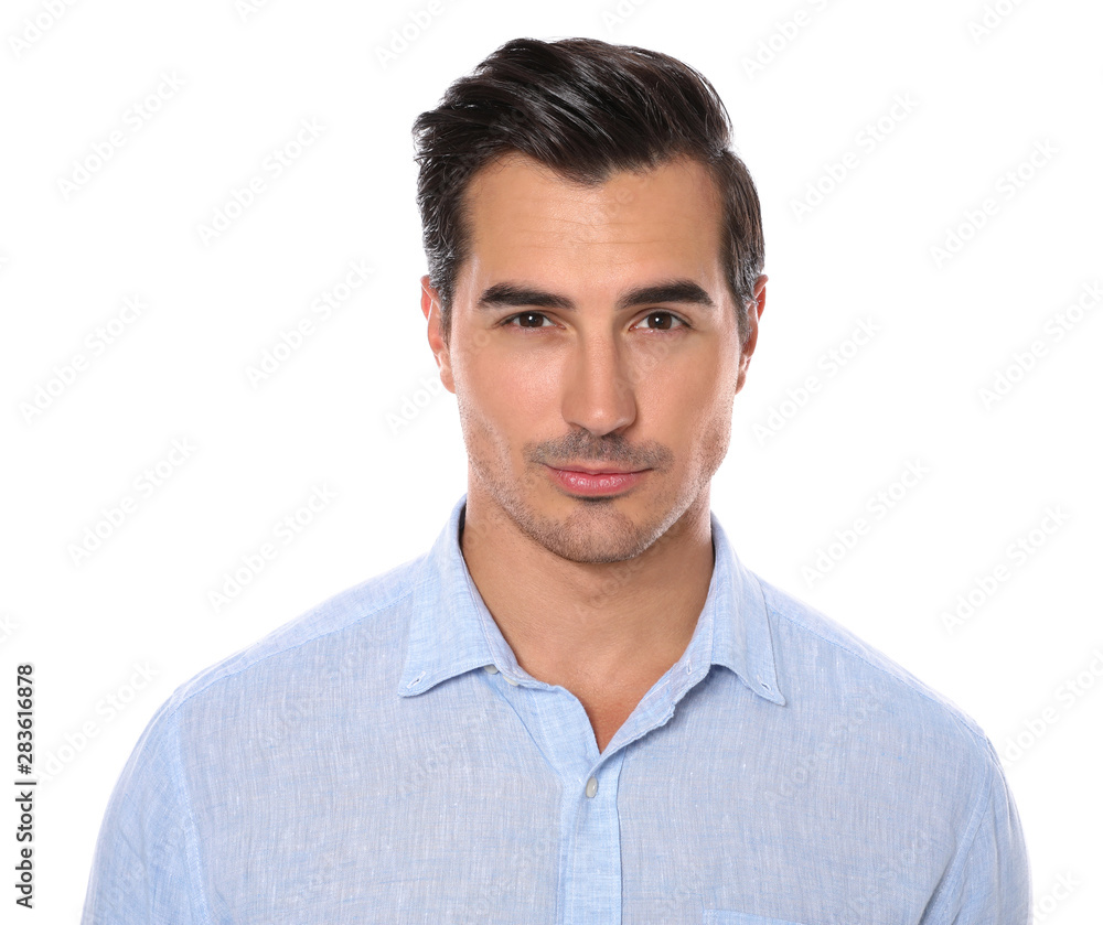 Obraz premium Portrait of handsome young man on white background