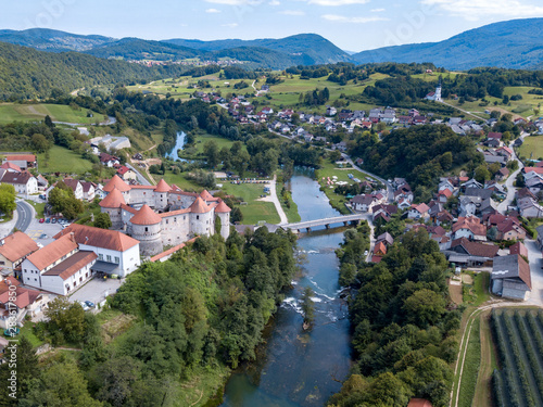 The castle Žužemberk ( Zuzemberk, Seisenburg, Sosenberch) is positioned on the terrace above the Krka River Canyon, Central Slovenia.