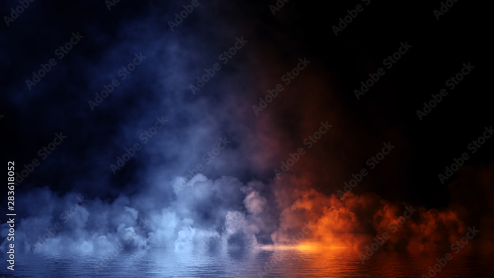 Smoke with reflection in water. Texture overlays. Design element.
