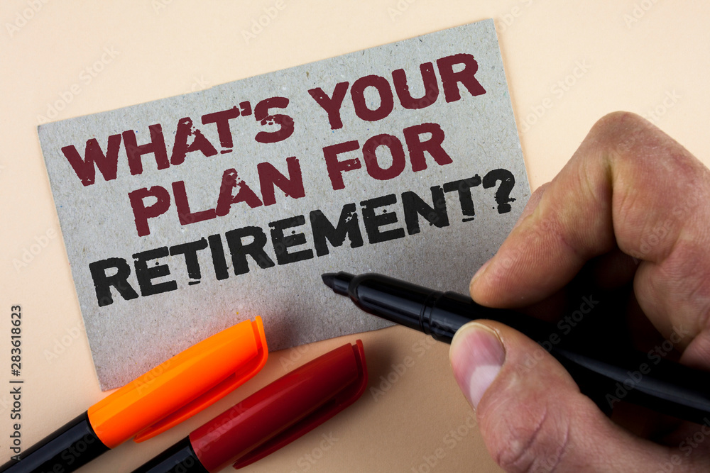 Conceptual hand writing showing What IS Your Plan For Retirement Question. Business photo text Thought any plans when you grow old written by Man with Marker Cardboard Piece plain background Conceptual hand writing showing What IS Your Plan For Retirement Question. Business photo text Thought any plans when you grow old written by Man with Marker Cardboard Piece plain background