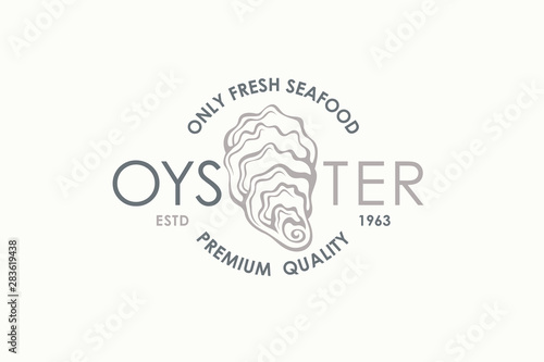 label of fresh oyster shell isolated on light background