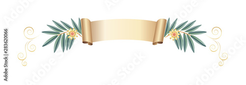 Vintage ribbon banner scroll isolated Holiday gold decoration vector template