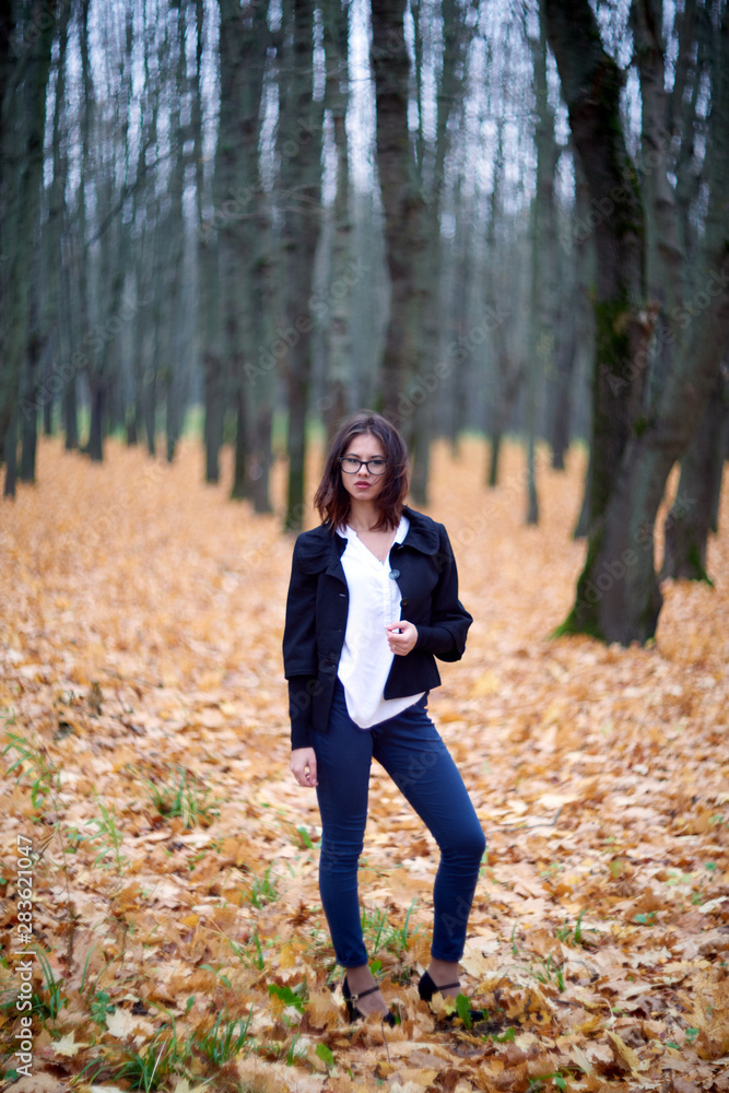 portrait of young woman in autumn park portrait of young woman in autumn park
