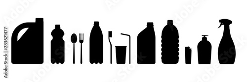 Vector sketch set of plastic items on a white background