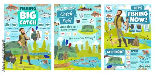 Fisherman, fishing sport equipment and fish catch