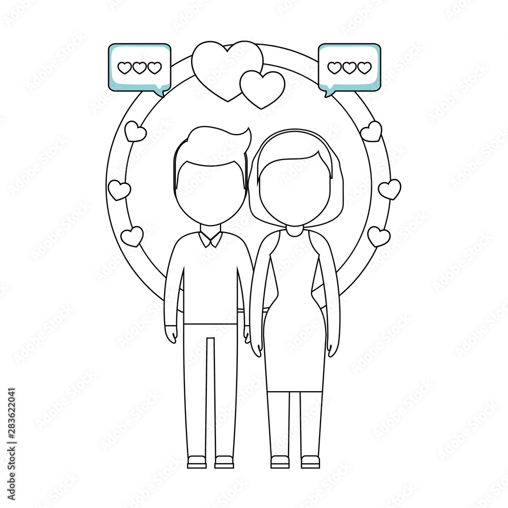© djvstock - young couple lovers with speech bubbles and hearts