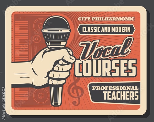 Hand with microphone. Music and vocal school