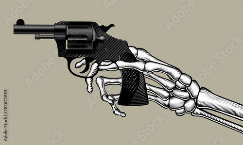 Skeleton hand holding a gun