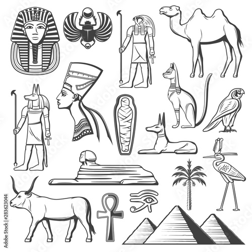 Ancient Egyptian pharaoh, mummy, pyramids, Sphinx
