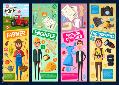 Engineer, photographer, farmer, tailor professions