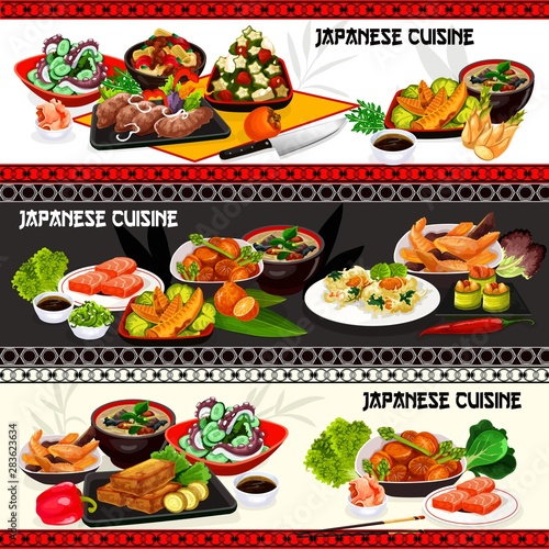 Japanese cuisine seafood and meat with vegetables