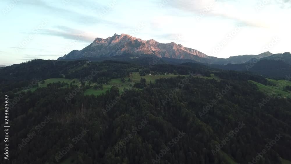 Mount Pilatus Aerial view from Lucerne, Switzerland. Swiss Alps. Drone flying around Mount Pilatus. Moutains in Switzerland. Mount Pilatus Aerial view from Lucerne, Switzerland. Swiss Alps. Drone flying around Mount Pilatus. Moutains in Switzerland.